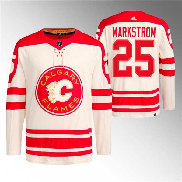 Men's Calgary Flames #25 Jacob Markstrom 2023 Cream Classic Primegreen Stitched Jersey Dzhi